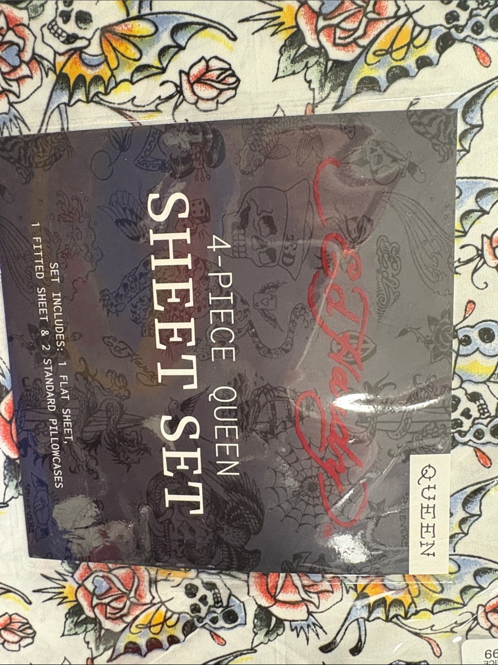 Ed Hardy White Sheet Set with Multicolor queen